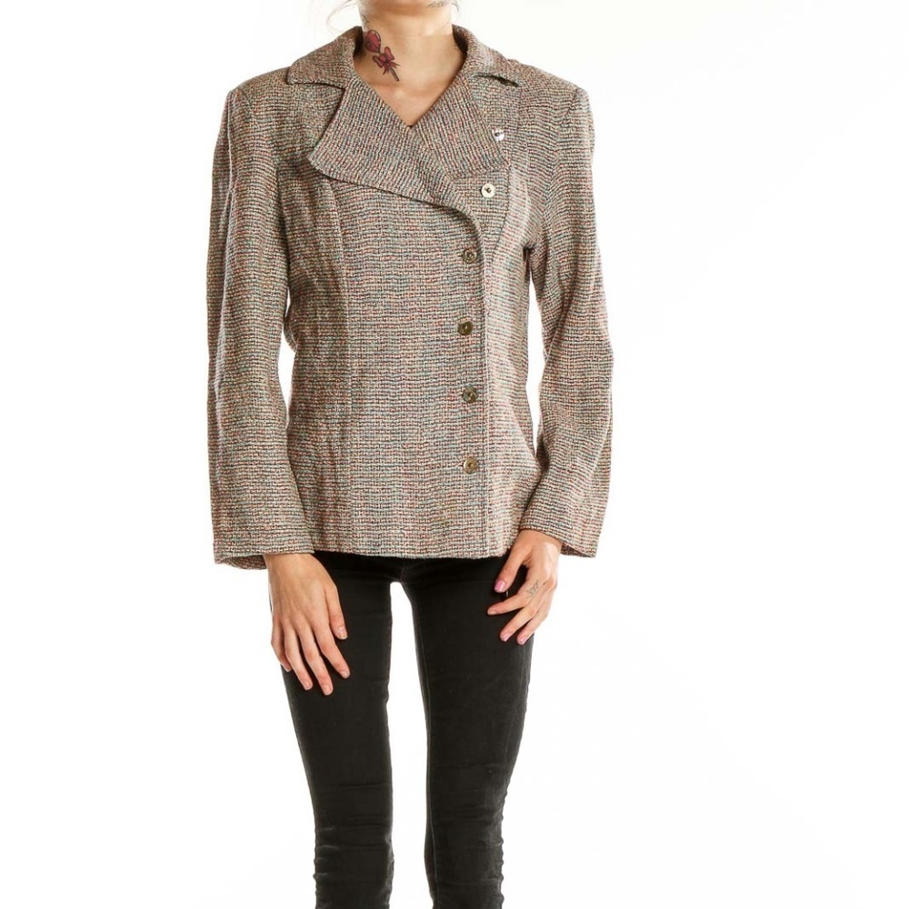 SilkRoll Brown Tweed Asymmetrical Button-Up Jacket